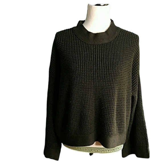 Pink Lily Sweaters - Pink Lily Black Ribbed Mock Neck Crop Oversized Slouchy Sweater